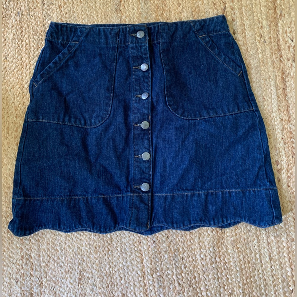 Joanie Clothing Scallop Denim Buttondown Skirt